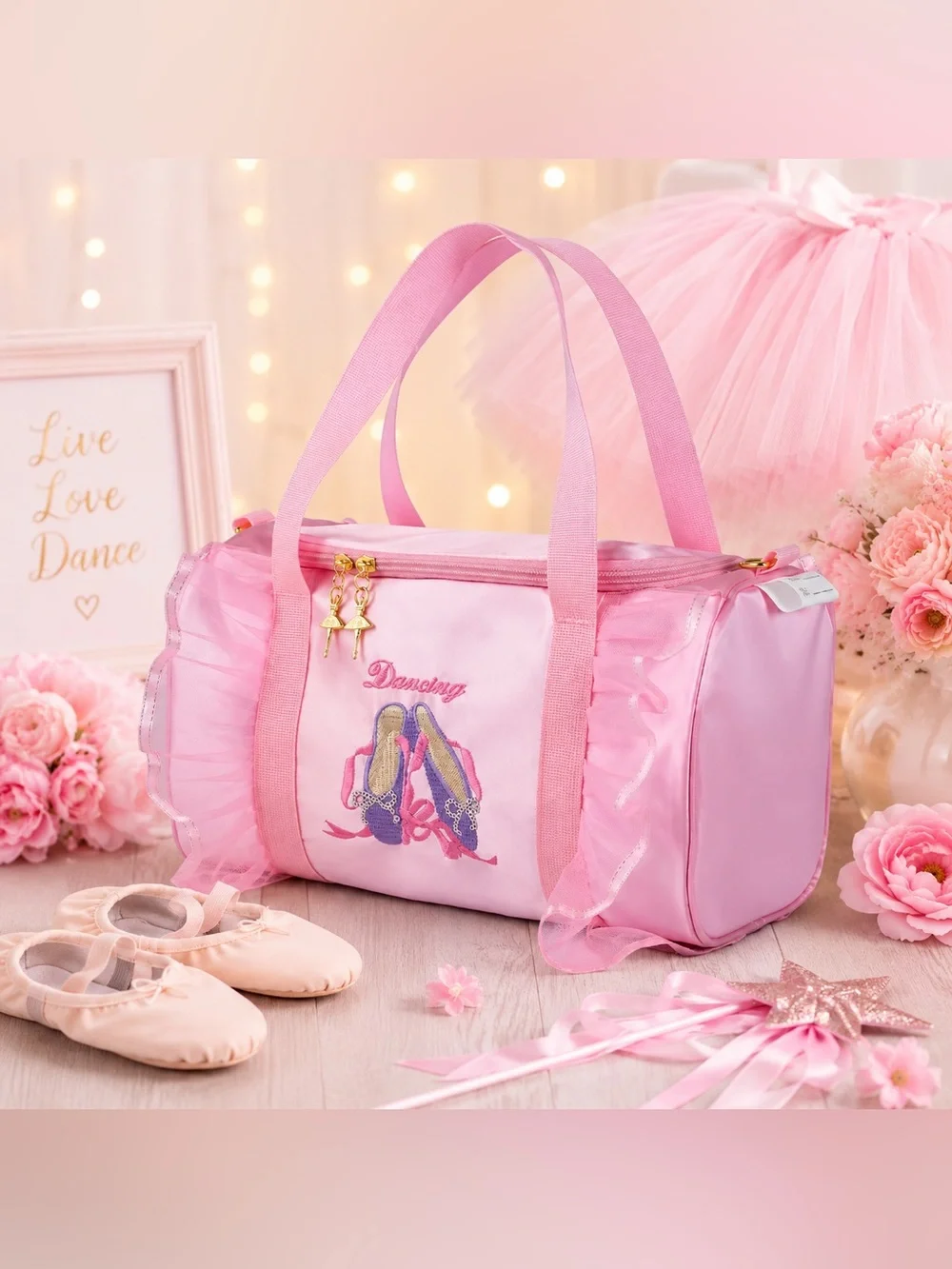Girls Ballet Dance Bag Pink Lace Duffel Ballerina Tote NWT 🎀